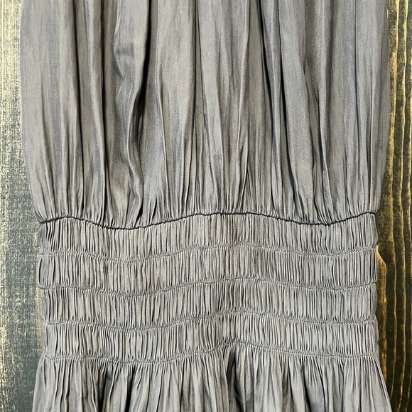 Ramy Brook New York Mini Dress XS High Neck Smocked Waist Grey Halter Sleeveless - Picture 3 of 10